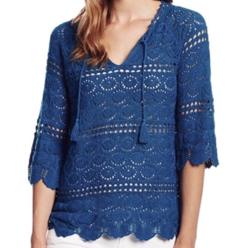 Lucky Brand Teal Blue Crochet Sweater